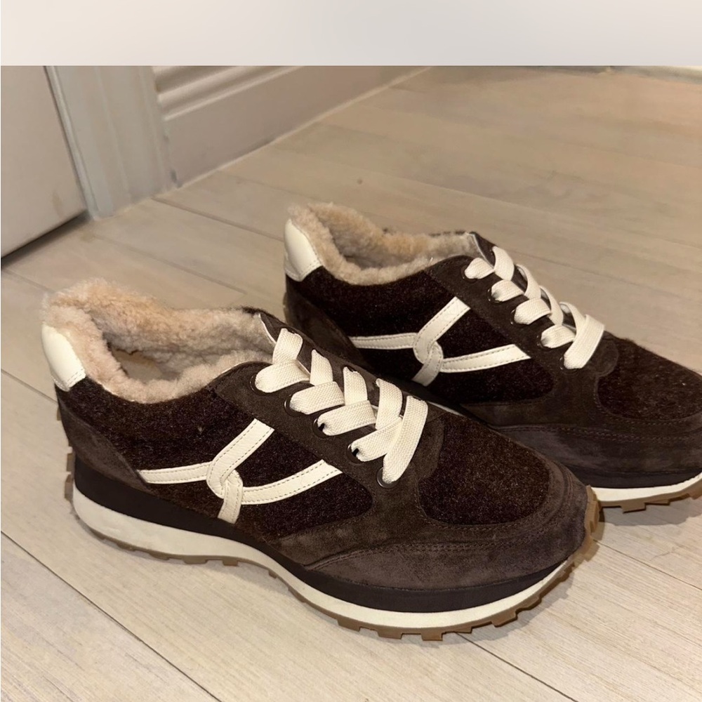 Veronica Beard Brown and White Shearling Lined Sneakers- NEVER WORN